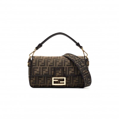 FENDI TOBACCO ZUCCA JACQUARD CANVAS MEDIUM BAGUETTE BAG (27*15*6cm) 